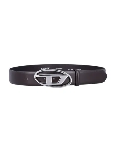 Diesel Black Belt With Oval D Logo Buckle Closure In Leather Man In Brown
