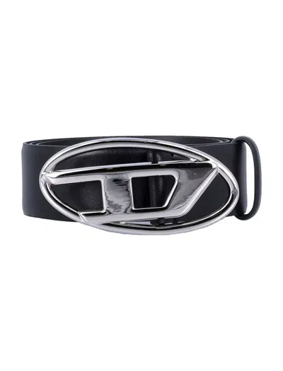 Diesel B-1dr Leather Belt In Black
