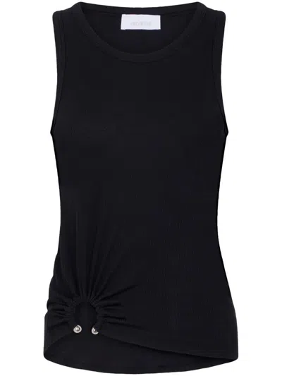 Rabanne Embellished Gathered Ribbed Stretch-cotton Jersey Tank In Black