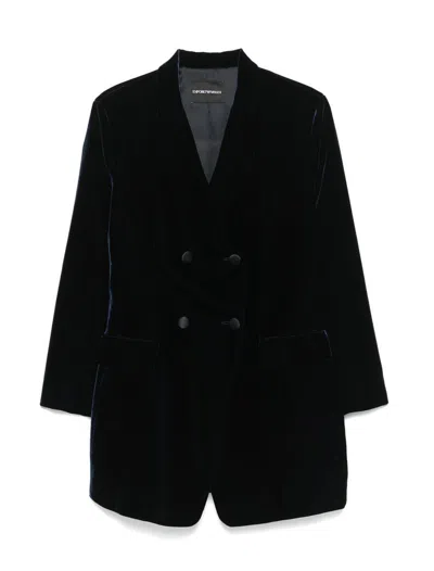 Emporio Armani Velvet Blazer In Deep Blue