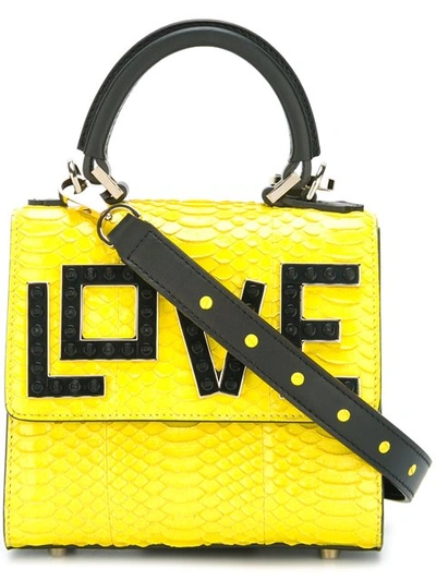 Les Petits Joueurs Micro Alex Love Water Snake Leather Bag, Yellow/black