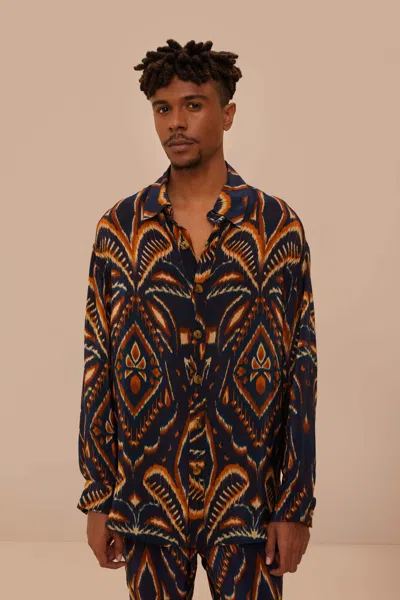 Farm Rio Active Blue Pineapple Ikat Shirt