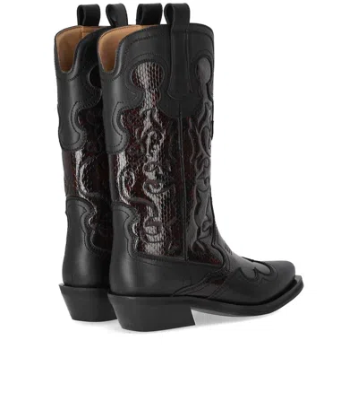 Ganni Black Reptile Effect Texan Boot In Black