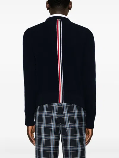 Thom Browne Men's Navy Wool Logo Sweater In Blue