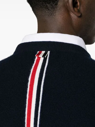 Thom Browne Men's Navy Wool Logo Sweater In Blue