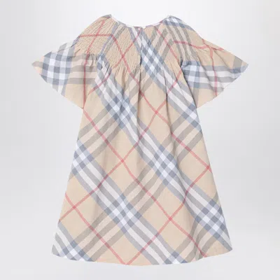 Shop Burberry Check Pattern Cotton Dress In Grey