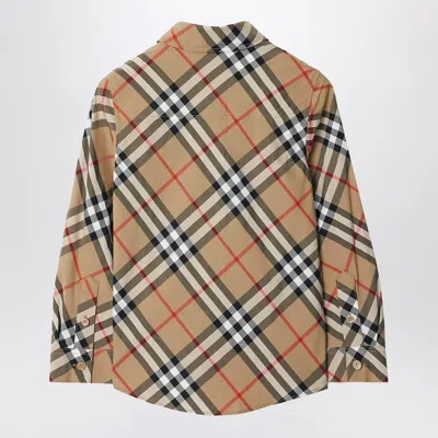 Burberry Beige Shirt With Check Motif In Cotton Boy In Beige