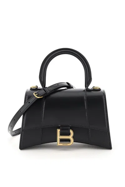 Balenciaga Hourglass Small Leather Top Handle Shoulder Bag In Black