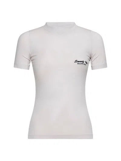 Balenciaga Beverly Hills Embroidered T-shirt In Light Grey