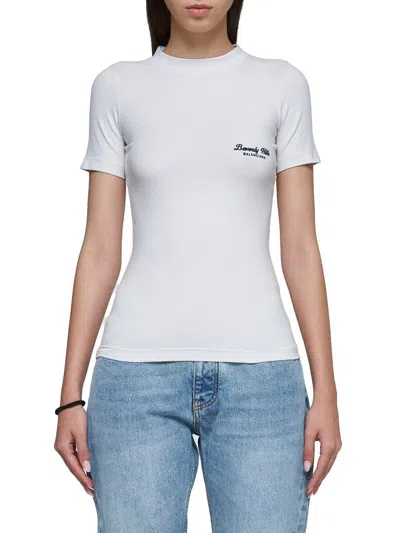 Balenciaga Beverly Hills Embroidered T-shirt In Light Grey