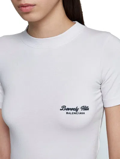 Balenciaga Beverly Hills Embroidered T-shirt In Light Grey