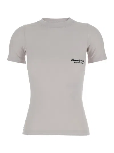 Balenciaga Beverly Hills Embroidered T-shirt In Light Grey