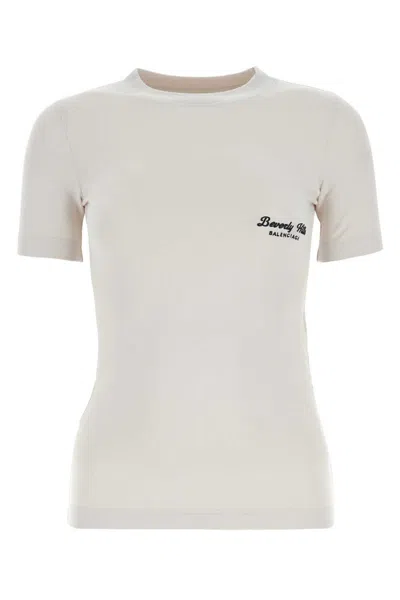 Balenciaga Beverly Hills Embroidered T-shirt In Light Grey