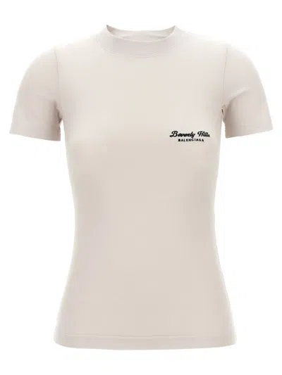 Balenciaga Beverly Hills Embroidered T-shirt In Light Grey