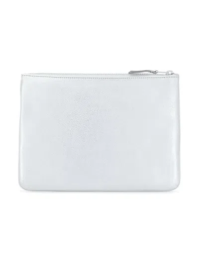 Comme Des Garçons Logo Embossed Metallic Finish Zip Wallet In Grey