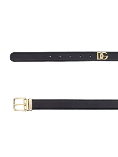 Dolce & Gabbana Smooth Leather Dg Belt With 8 In Black