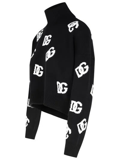 Dolce & Gabbana Intarsia-knit Logo Virgin Wool Jumper In Black