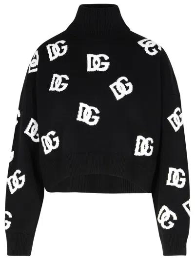 Dolce & Gabbana Intarsia-knit Logo Virgin Wool Jumper In Black