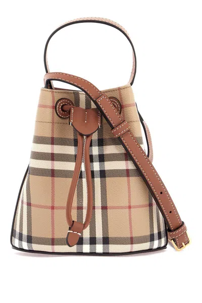 Burberry Mini Bucket Handbag With Monogram Detail In Beige
