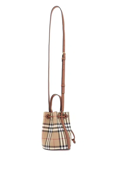 Burberry Mini Bucket Handbag With Monogram Detail In Beige
