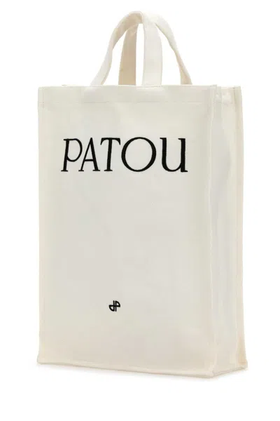 Patou Canvas Shopping Bag Top Handles In White