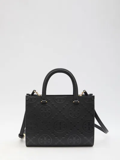 Tory Burch T Monogram Top-handle Embossed Tote In Black
