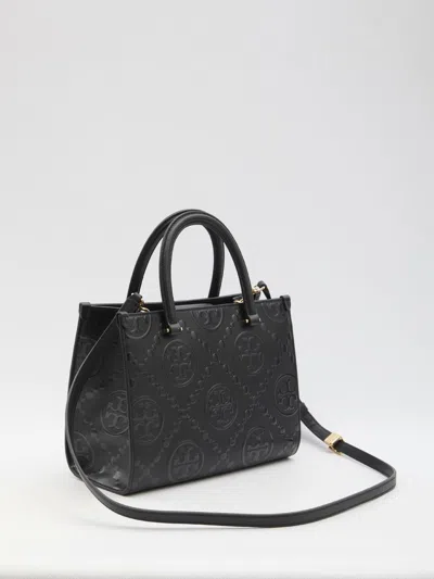 Tory Burch T Monogram Top-handle Embossed Tote In Black