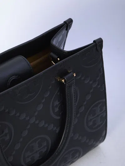 Tory Burch T Monogram Top-handle Embossed Tote In Black