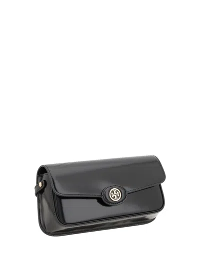 Tory Burch Robinson Spazzolato E/w Shoulder Bag In Black