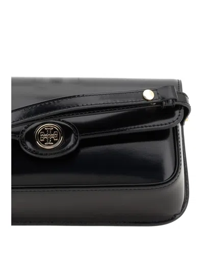 Tory Burch Robinson Spazzolato E/w Shoulder Bag In Black
