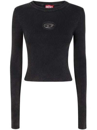 Diesel M-anchor-a Cropped Denim Sweatshirt With Cut-out Detail In Black