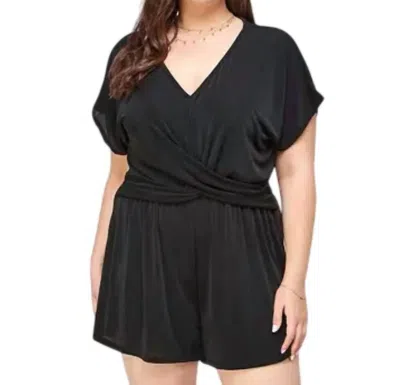 Haute Fox Slinky Draped Romper - Plus In Black In Black