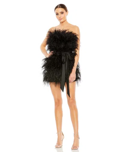 Mac Duggal Strapless Faux Feather Minidress In Black
