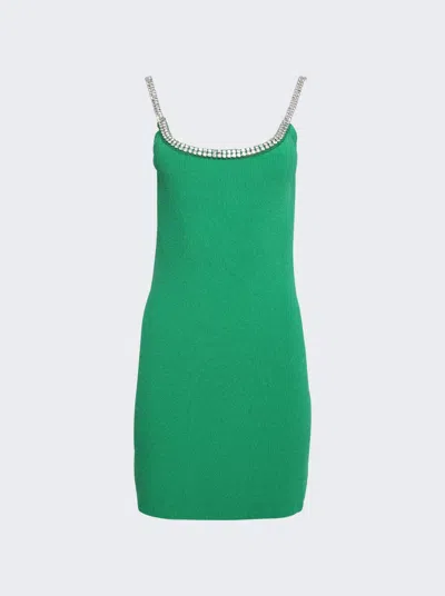 Rabanne Green Ribbed Knit Short Dress With Jeweled Straps In Green