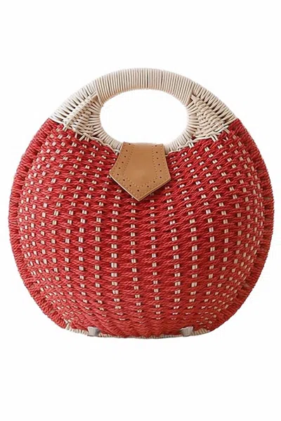 Cap Zone Women's Crochet Rattan Circle Beach Bag In Red In Red