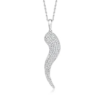 Ross-simons Pave Diamond Italian Horn Pendant Necklace In Sterling Silver In Multi