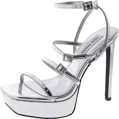 Steve Madden Slay Womens Faux Leather Strappy Platform Sandals In Silver