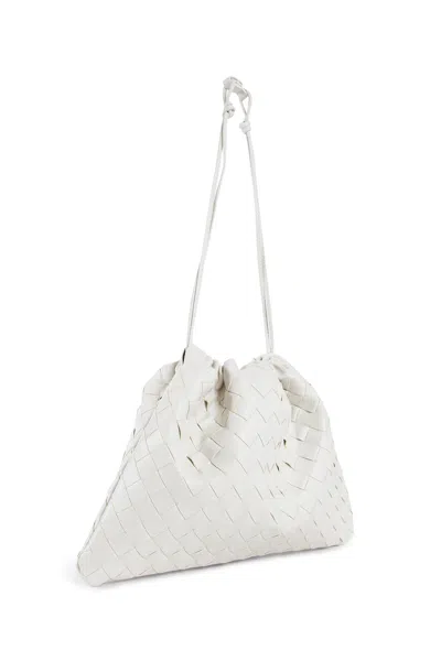 Bottega Veneta Medium Dustbag Intrecciato Leather Shoulder Bag In White