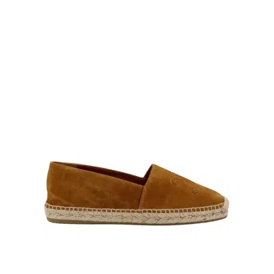 Celine Triomphe Suede Espadrilles In Brown