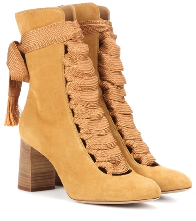 Chloé Harper Lace-up Suede Ankle Boots In Spicy Yellow