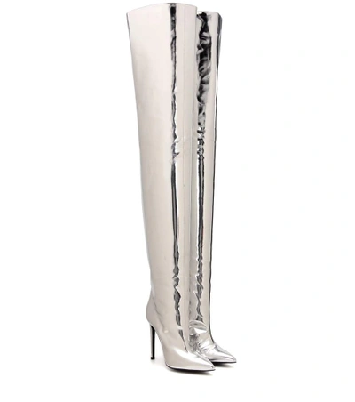 Shop Balenciaga Metallic Over-the-knee Boots In Argeet