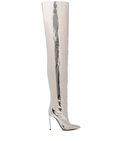 Shop Balenciaga Metallic Over-the-knee Boots In Argeet