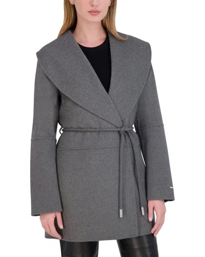 Tahari Women's Doubled-faced Wool Blend Wrap Coat In Grey