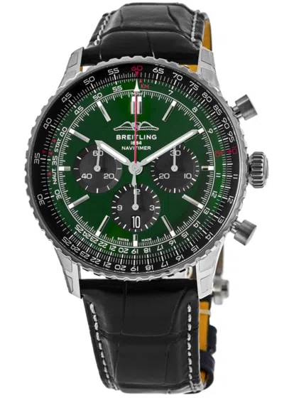 Breitling Navitimer B01 Chronograph 46 Green Dial Leather Strap Men's Watch Ab0137241l1p1 In Green