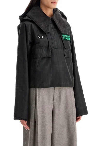 Shop Barbour X Ganni Checked Cotton Anorak With Plaid In Black