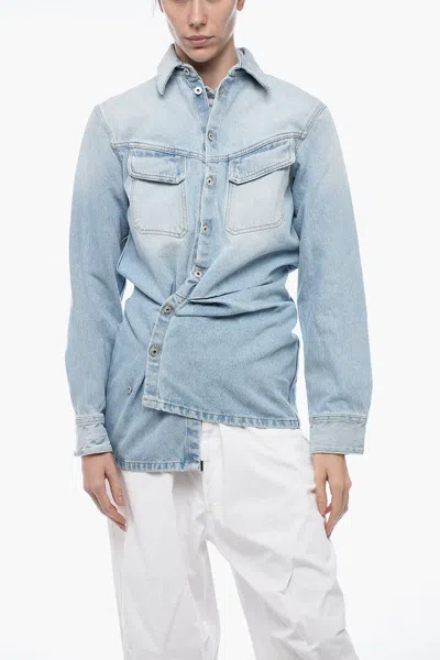 Shop Off-white Seasonal Denim Toybox Jacket With Logo Buttons In Blue