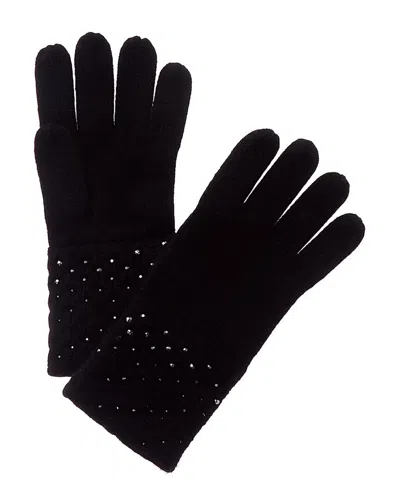 Forte Cashmere Texture Crystal Wool & Cashmere-blend Gloves In Black