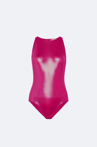 Lapointe Coated Jersey Halterneck Bodysuit In Ultra Pink