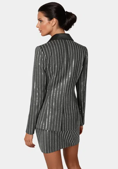 BEBE STRIPE SEQUINS DOUBLE BREASTED BLAZER 