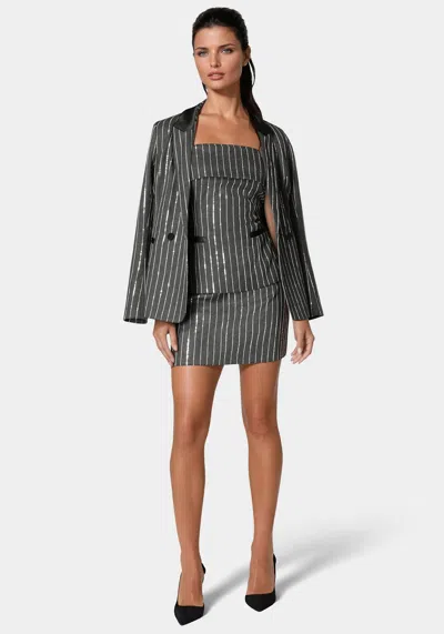 Bebe Stripe Sequins Mini Skirt In Charcoal Grey